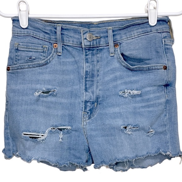 Levi’s Premium 501 Distressed Denim Cutoff Shorts Size 28 High Rise Vintage - Picture 1 of 13